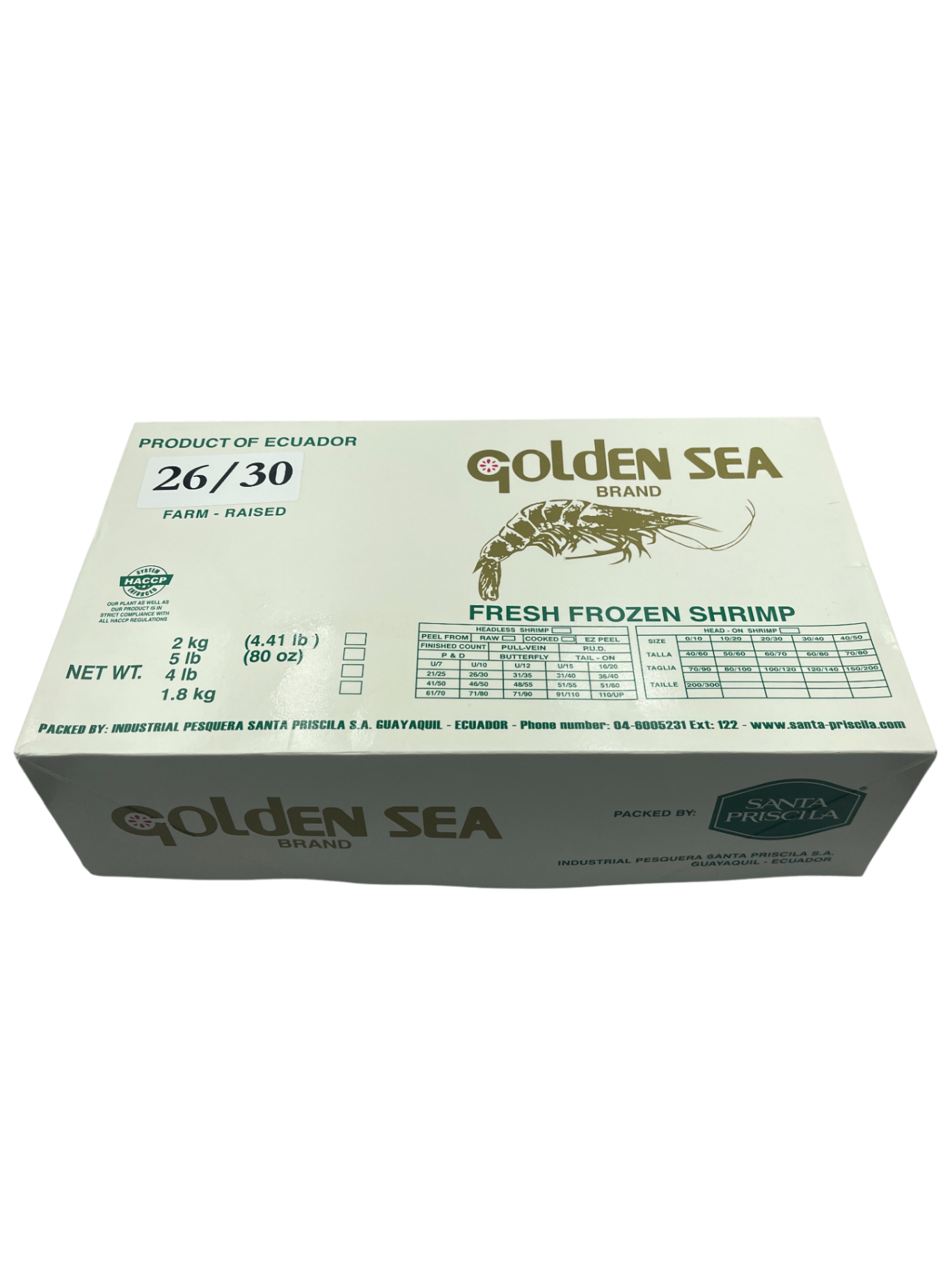 Креветка 26/30, 10% глазурі, блок 2,2 кг Santa Priscila